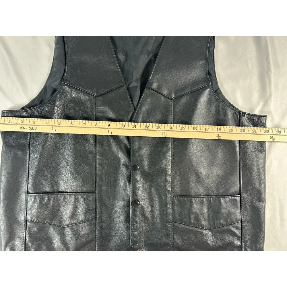 Hillside Leather Biker Vest Sz 44 Black Made In USA Motorcycle Cowboy Western